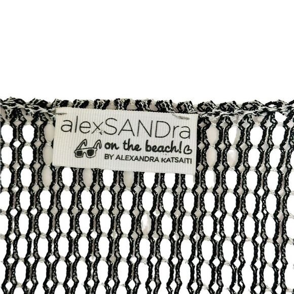 ALEXANDRA KATSAITI Women Open Weave Coverup With Fringe Silver Black Size Small - Picture 9 of 11